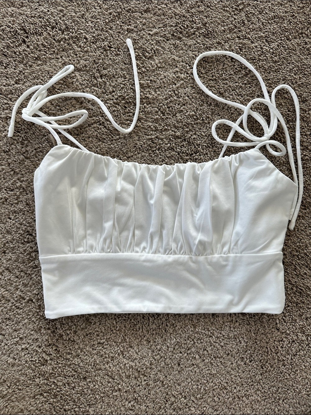 Hello Molly White Ruched Tie-Shoulder Crop Top